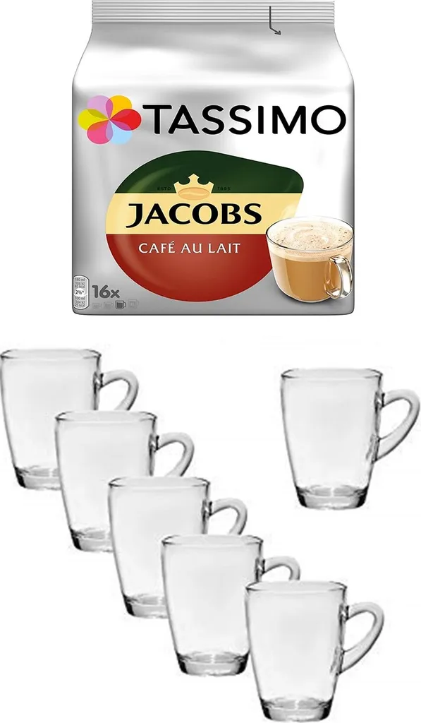 Café Au Lait, + 6 Glastassen Mit Henkel 310cc 1 Café Au Lait, + 6 Glastassen Mit Henkel 310cc