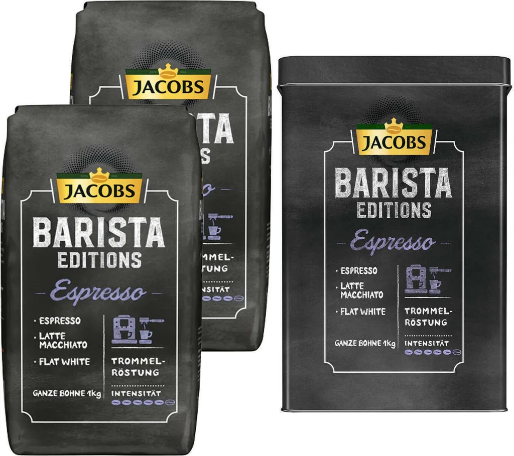 JACOBS Kaffeebohnen Barista Editions Espresso 2x1kg Ganze Bohne + Aluminium Dose Im Barista Design 1 JACOBS Kaffeebohnen Barista Editions Espresso 2x1kg Ganze Bohne + Aluminium Dose Im Barista Design