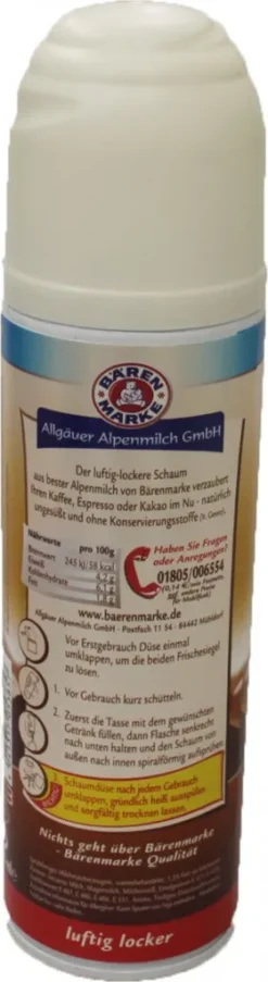 Bärenmarke Der Milch Schaum Luftig Locker In Der Sprühflasche 250ml -De’Longhi Verkaufsgeschäft 255a67a0b418428e5f1ed7c336d84703