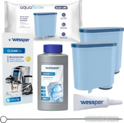 2x AquaFloow Cleani Wasserfilter Für Saeco/Philips Espressomaschinen (Saeco AquaClean CA6903/00 Und Philips AquaClean CA6903/10) + Wessper CleanOil Reinigungstabletten + Wessper CleanMax Entkalker 250ml + Fett