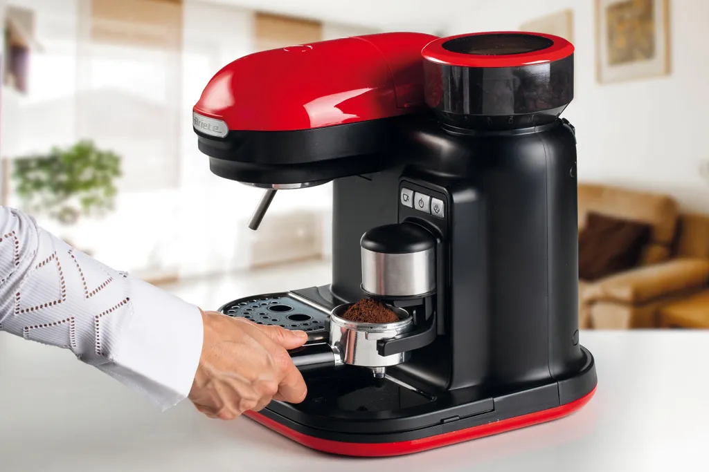 Ariete Siebträger-Espressomaschine Moderna Mit Kaffeemühle Und Aufschäumdüse, Rot/schwarz 1 Ariete Siebträger-Espressomaschine Moderna Mit Kaffeemühle Und Aufschäumdüse, Rot/schwarz