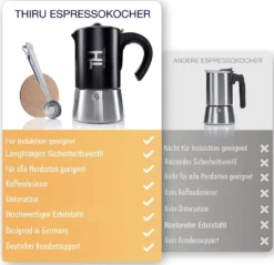 Thiru Espressokocher Induktion L Premium Mokkakanne Aus Edelstahl Inkl. Toolset (Schwarz, 6 Tassen (300ml)) -De’Longhi Verkaufsgeschäft 36004164f0620d7615386d2077154823