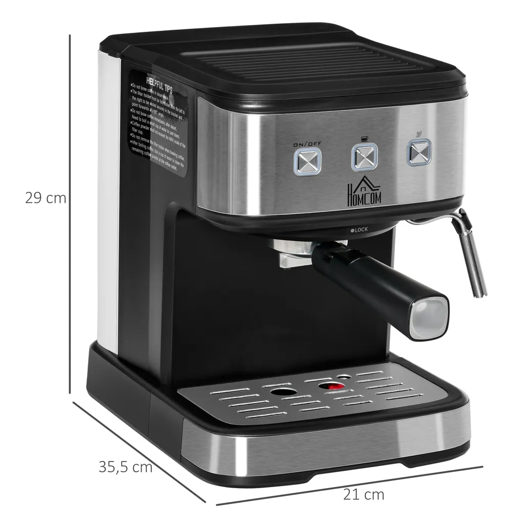 HOMCOM Espressomaschine Kaffeemaschine Aus Edelstahl Siebträgermaschine Mit Milchschäumer 1,5L Wassertank 15 Bar Für Espresso Cappuccino Latte Milchkaffee 850 W 7 HOMCOM Espressomaschine Kaffeemaschine Aus Edelstahl Siebträgermaschine Mit Milchschäumer 1,5L Wassertank 15 Bar Für Espresso Cappuccino Latte Milchkaffee 850 W – Bild 7