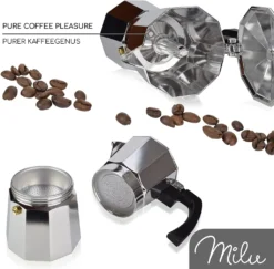 Milu Espressokocher (No Induktion) | 2, 3, 6, 9 Tassen | Aluminium Mokkakanne, Espressokanne, Espresso Maker Set Inkl. Untersetzer, Löffel, Bürste (Aluminium, 4 Tassen (300ml) 8 Milu Espressokocher (No Induktion) | 2, 3, 6, 9 Tassen | Aluminium Mokkakanne, Espressokanne, Espresso Maker Set Inkl. Untersetzer, Löffel, Bürste (Aluminium, 4 Tassen (300ml) -De’Longhi Verkaufsgeschäft 463a2ffb24bc2924b4d03050d7b07e61