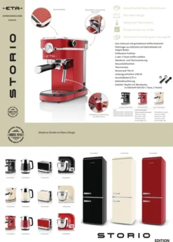 ETA Siebträgermaschine STORIO ETA618190020 Retro Schwarz, 1350W, Max.20 Bar, Thermoblock -De’Longhi Verkaufsgeschäft 4b89d0530af5f942b7c1869880dd0954