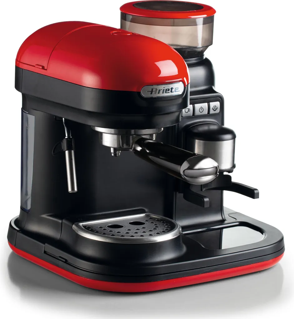 Ariete Siebträger-Espressomaschine Moderna Mit Kaffeemühle Und Aufschäumdüse, Rot/schwarz 3 Ariete Siebträger-Espressomaschine Moderna Mit Kaffeemühle Und Aufschäumdüse, Rot/schwarz – Bild 3