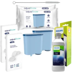 Set Für Philips/Saeco- 2x Aquafloow Wasserfilter, Philips CA6700/10 Entkalker, Reiniger, 2x Aquafloow Reinigungstabletten 10x2g