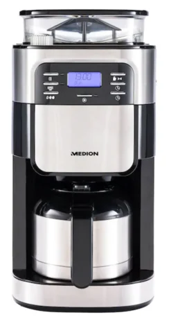 MEDION Kaffeemaschine Mit Mahlwerk Und Thermoskanne (Timer, 1 Liter, 900 Watt, Kaffeebohnenmahlwerk, 8 Mahlstufen, LED Display, Tropf Stopp, Isolierkanne, MD19777) -De’Longhi Verkaufsgeschäft 4e2b4ed3ef3933557fdfc61b2d1b5e24