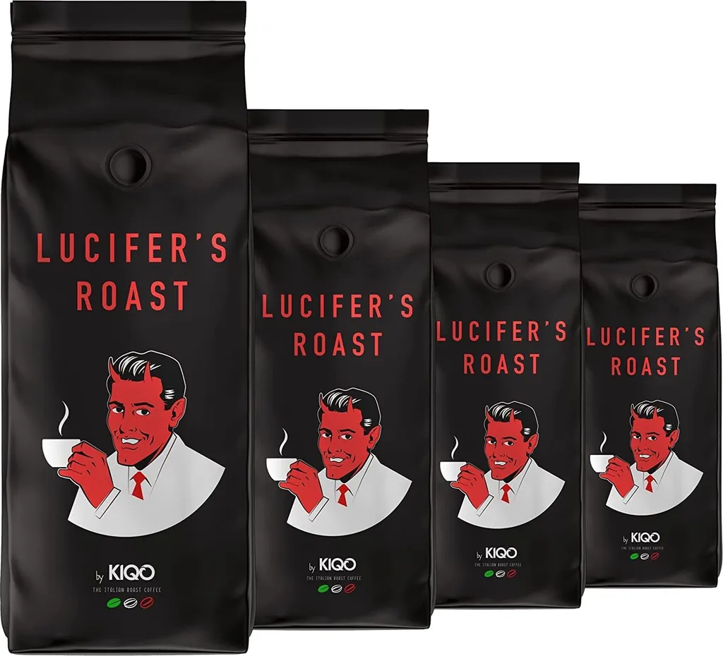 LUCIFER'S ROAST 4x1kg Espresso By KIQO Aus Italien - Starke Kaffeebohnen Für Kaffeevollautomaten Und Siebträger - Säurearm - 100% Robusta (ganze Bohnen, 4x1kg) 1 LUCIFER'S ROAST 4x1kg Espresso By KIQO Aus Italien - Starke Kaffeebohnen Für Kaffeevollautomaten Und Siebträger - Säurearm - 100% Robusta (ganze Bohnen, 4x1kg)