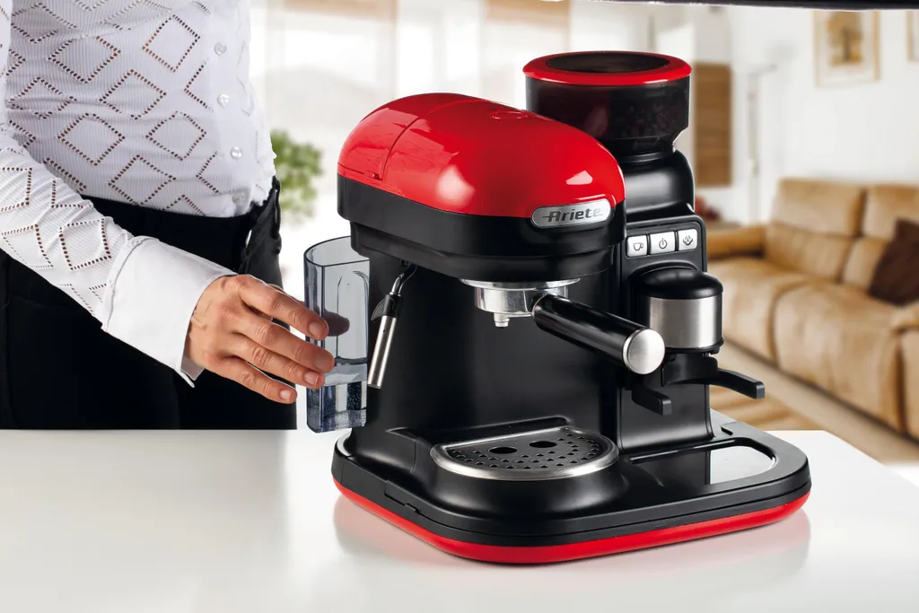 Ariete Siebträger-Espressomaschine Moderna Mit Kaffeemühle Und Aufschäumdüse, Rot/schwarz 2 Ariete Siebträger-Espressomaschine Moderna Mit Kaffeemühle Und Aufschäumdüse, Rot/schwarz – Bild 2