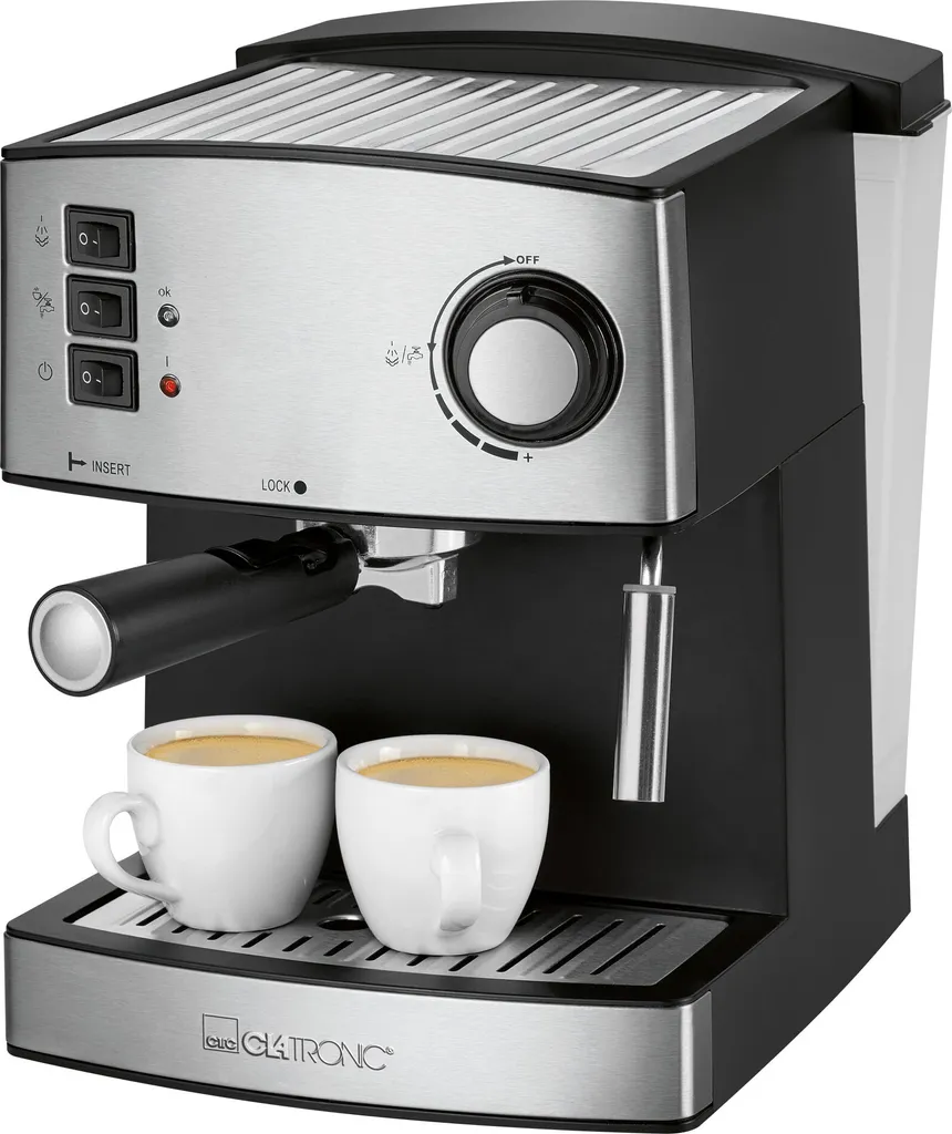 Clatronic ES 3643 Espresso- Und Cappuccino-Automat, 15 Bar Pumpdruck, Tassenvorwärmfunktion, Mit Aufschäum- Und Heißwasserfunktion 1 Clatronic ES 3643 Espresso- Und Cappuccino-Automat, 15 Bar Pumpdruck, Tassenvorwärmfunktion, Mit Aufschäum- Und Heißwasserfunktion