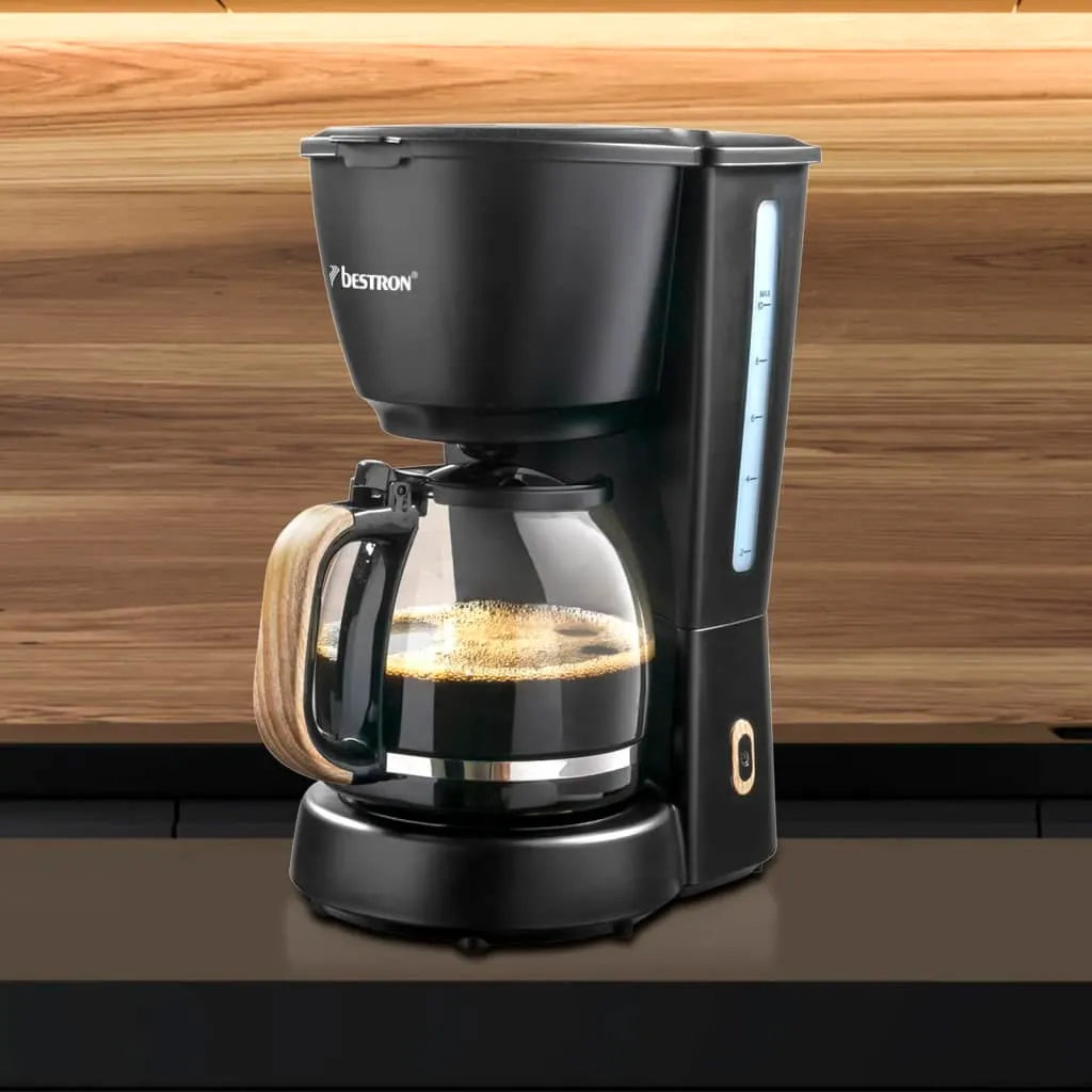 Bestron Filter-Kaffeemaschine Für 10 Tassen Kaffee, Inkl. 1,5 Liter Glaskanne, Permanentfilter & Warmhalteplatte, 1.000 Watt, Black & Wood-Design, Farbe: Schwarz / Holz 3 Bestron Filter-Kaffeemaschine Für 10 Tassen Kaffee, Inkl. 1,5 Liter Glaskanne, Permanentfilter & Warmhalteplatte, 1.000 Watt, Black & Wood-Design, Farbe: Schwarz / Holz – Bild 3
