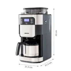 MEDION Kaffeemaschine Mit Mahlwerk Und Thermoskanne (Timer, 1 Liter, 900 Watt, Kaffeebohnenmahlwerk, 8 Mahlstufen, LED Display, Tropf Stopp, Isolierkanne, MD19777) -De’Longhi Verkaufsgeschäft 6b08da99ca6c341e6b73204827f5924e