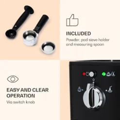 Klarstein Passionata 20 - Espressomaschine, Espresso-Automat, Kaffee-Maschine, 1350 Watt, 1,25 Liter, Automatischer Druckablass, Inkl. Milchschaum Düse Für Zubereitung Von Cappuccino, Schwarz -De’Longhi Verkaufsgeschäft 75df4baa507fcd3ba667109a972b73c2