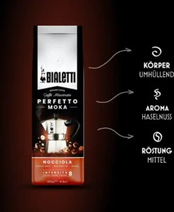 Bialetti Perfetto Moka Nocciola, Kaffee Gemahlen, Röstkaffee, Intensität 8, 250 G, 96080321 9 Bialetti Perfetto Moka Nocciola, Kaffee Gemahlen, Röstkaffee, Intensität 8, 250 G, 96080321 -De’Longhi Verkaufsgeschäft 8d8bcc4d8c159ca68cbf6b33f5a3bcb9
