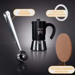 Thiru Espressokocher Induktion L Premium Mokkakanne Aus Edelstahl Inkl. Toolset (Silber, 4 Tassen (200ml)) -De’Longhi Verkaufsgeschäft 95cb7ba0862f694488489b1da6ef393c