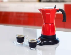 Bestron Elektrischer Espresso-Kocher Mit 360° Basis, Viva Italia, Für 6 Espressotassen: 180 Ml, 480 Watt, Aluminium, Farbe: Rot -De’Longhi Verkaufsgeschäft b1cd52c0ca336025c1301d8fe2b0b488