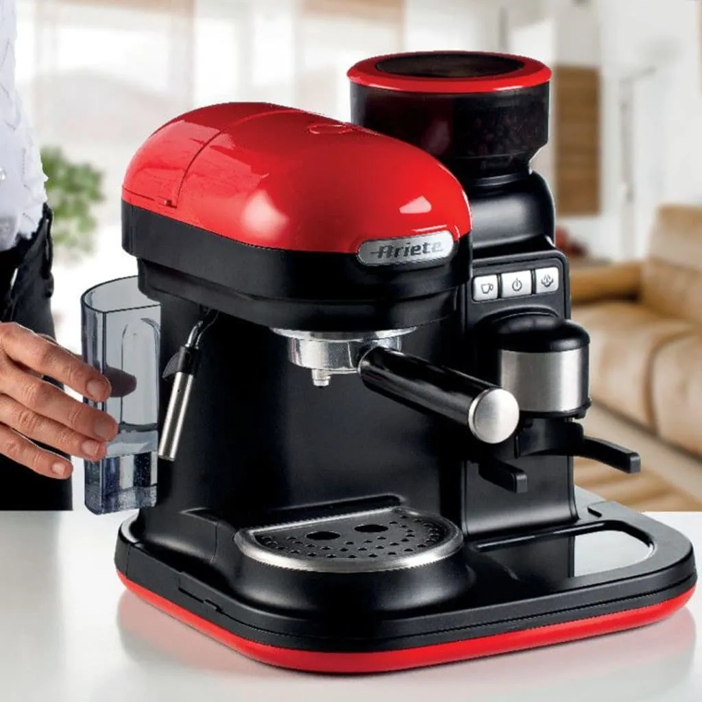 Ariete Siebträger-Espressomaschine Moderna Mit Kaffeemühle Und Aufschäumdüse, Rot/schwarz 6 Ariete Siebträger-Espressomaschine Moderna Mit Kaffeemühle Und Aufschäumdüse, Rot/schwarz – Bild 6