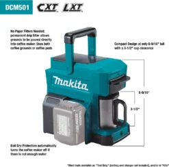 Makita Akku / Netz Tragbare Mobile Kaffeemaschine Caffee DCM501Z 18V 230V -De’Longhi Verkaufsgeschäft bb155334bc56d746798865b5284a6485