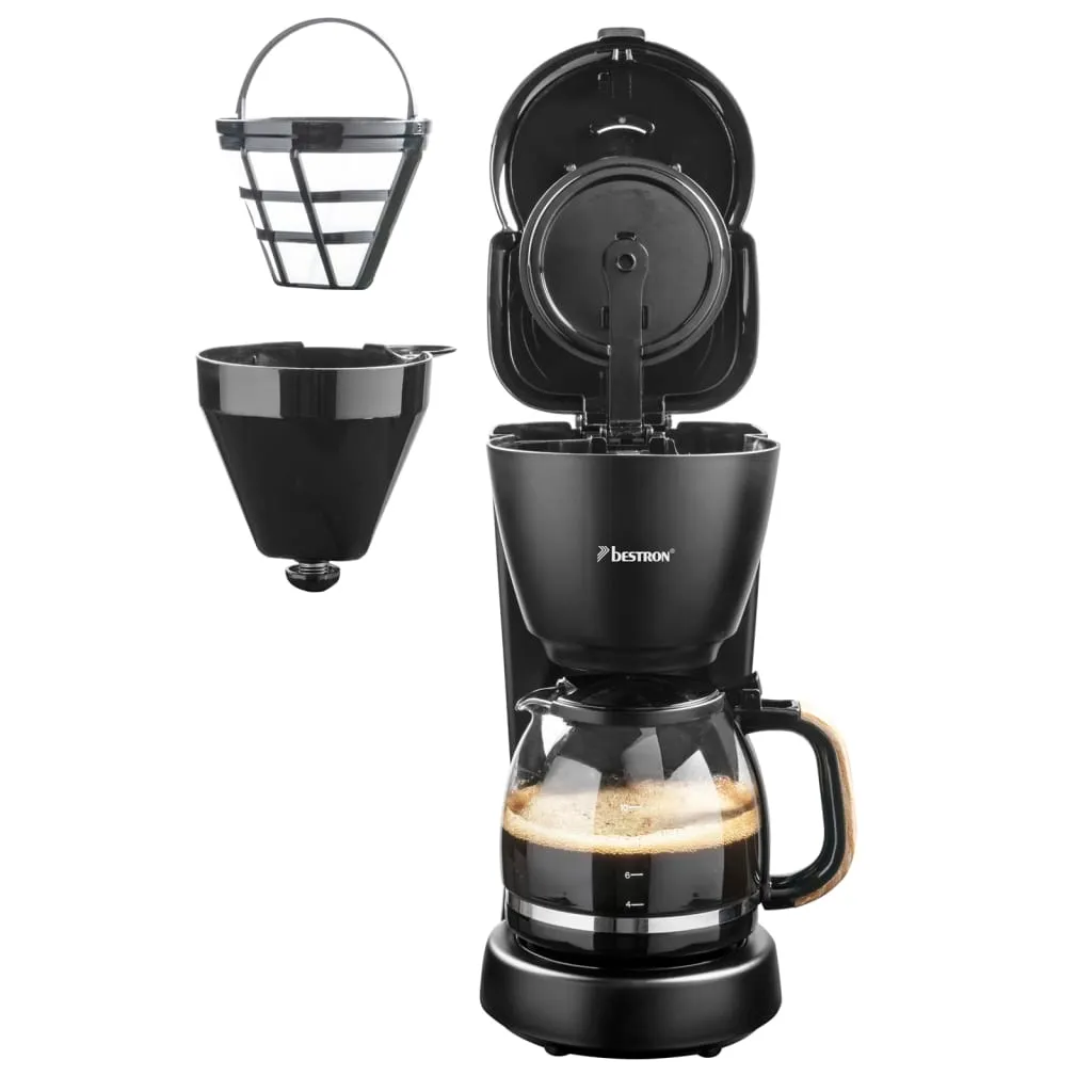 Bestron Filter-Kaffeemaschine Für 10 Tassen Kaffee, Inkl. 1,5 Liter Glaskanne, Permanentfilter & Warmhalteplatte, 1.000 Watt, Black & Wood-Design, Farbe: Schwarz / Holz 8 Bestron Filter-Kaffeemaschine Für 10 Tassen Kaffee, Inkl. 1,5 Liter Glaskanne, Permanentfilter & Warmhalteplatte, 1.000 Watt, Black & Wood-Design, Farbe: Schwarz / Holz – Bild 8