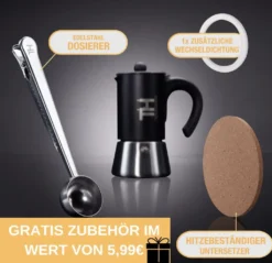 Thiru Espressokocher Induktion L Premium Mokkakanne Aus Edelstahl Inkl. Toolset (Schwarz, 6 Tassen (300ml)) -De’Longhi Verkaufsgeschäft d38b52ffa7abc94387ecfe6523d76267