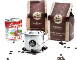 Vietnamesisches Kaffee-Starterset VietBeans Gemahlen - 2 X 250g Gemahlener Röstkaffee + Filter (Phin) + Gez. Kondensmilch -De’Longhi Verkaufsgeschäft d7181f7d2ef11274d0cc4f39fc4f87b5