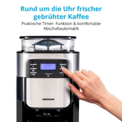 MEDION Kaffeemaschine Mit Mahlwerk Und Thermoskanne (Timer, 1 Liter, 900 Watt, Kaffeebohnenmahlwerk, 8 Mahlstufen, LED Display, Tropf Stopp, Isolierkanne, MD19777) -De’Longhi Verkaufsgeschäft db02b0285c7f968d3abfb1a5a853f444