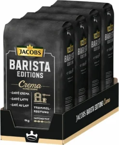 JACOBS Kaffeebohnen Barista Editions Crema Ganze Bohne 4x1 Kg + 2 Alu Dosen Im Barista Design -De’Longhi Verkaufsgeschäft e354fb1afad0c4ce22f628c6311ff658