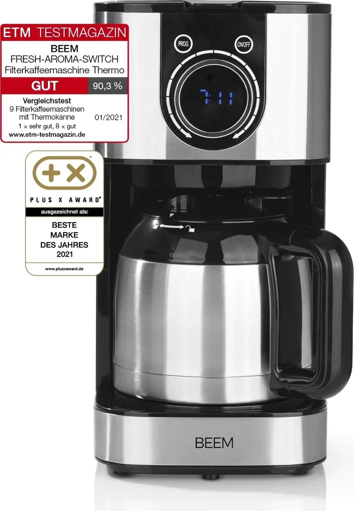 BEEM FRESH-AROMA-SWITCH Filterkaffeemaschine - Thermo Edelstahl 1 L Thermoskanne Bedienrad 24h-Timer 800 W Für 4-8 Tassen Kaffeemaschine Timer 7 BEEM FRESH-AROMA-SWITCH Filterkaffeemaschine - Thermo Edelstahl 1 L Thermoskanne Bedienrad 24h-Timer 800 W Für 4-8 Tassen Kaffeemaschine Timer – Bild 7