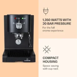 Klarstein Passionata 20 - Espressomaschine, Espresso-Automat, Kaffee-Maschine, 1350 Watt, 1,25 Liter, Automatischer Druckablass, Inkl. Milchschaum Düse Für Zubereitung Von Cappuccino, Schwarz -De’Longhi Verkaufsgeschäft ee5d05f7b98b987cdf1a06a65be22e82