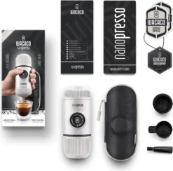 WACACO Nanopresso Tragbare Espressomaschine, Mit Nanopresso-Etui, Upgrade-Version Von Minipresso, Reisekaffeemaschine, Kaffee-To-Go, Manuell Betrieben, Weiß, Nachhaltig -De’Longhi Verkaufsgeschäft f71d7ea87404288253699e43b207f313