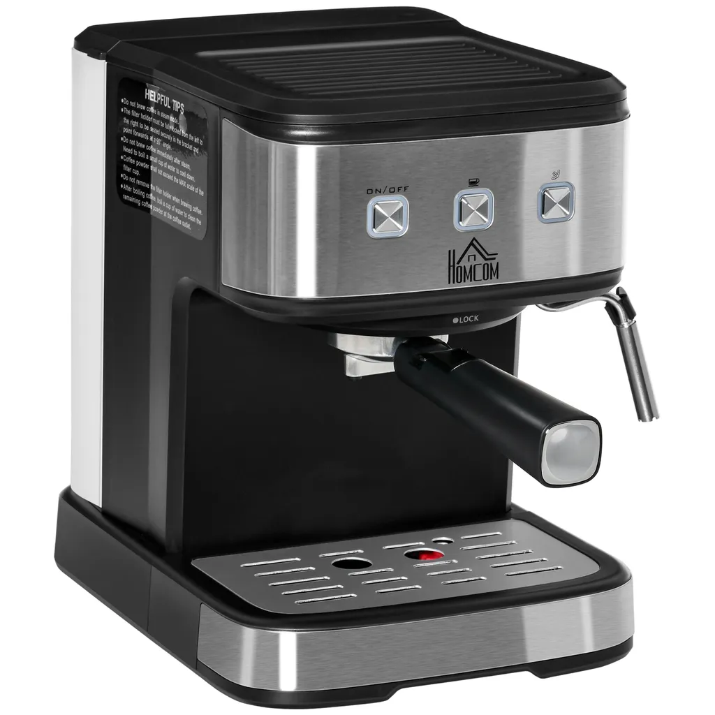 HOMCOM Espressomaschine Kaffeemaschine Aus Edelstahl Siebträgermaschine Mit Milchschäumer 1,5L Wassertank 15 Bar Für Espresso Cappuccino Latte Milchkaffee 850 W 1 HOMCOM Espressomaschine Kaffeemaschine Aus Edelstahl Siebträgermaschine Mit Milchschäumer 1,5L Wassertank 15 Bar Für Espresso Cappuccino Latte Milchkaffee 850 W