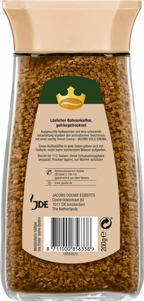 JACOBS GOLD Crema, Löslicher Kaffee, 200 G GL 2 JACOBS GOLD Crema, Löslicher Kaffee, 200 G GL – Bild 2